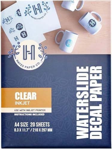 Image of Hayes Waterslide Decal Paper for Inkjet Printers – 20 Clear A4 Sheets (8.25 x 11.7) | Quick Dry, Strong Adhesion, Easy Application | Premium Transfer Paper 200gsm for DIY Crafts