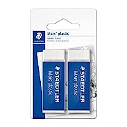 Image of Staedtler Mars Plastic 526 50 BK2D Rubber Phthalate And Latex Free – Pack of 2 On Blister Card, White