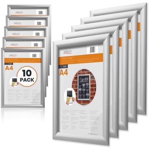 Image of Deflecto A4 Snap Frame Silver - Pack of 10 Elegant Aluminium Clip Frame for Wall Display - Certificate and Poster Holder with Front Opening Clips