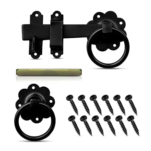 Image of ZAVIA Ring Gate Latch for Wooden Gates Black Powder Coated 6"/150mm Door Latch - Solid Ring Handle Garden Gate Latches and Catches for External Door Lock