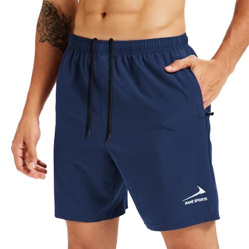 Image of Men's Sports Shorts with Zipper Pockets - Lightweight, Breathable, Ideal for Running, Gym, Outdoor Activities Navy Blue M