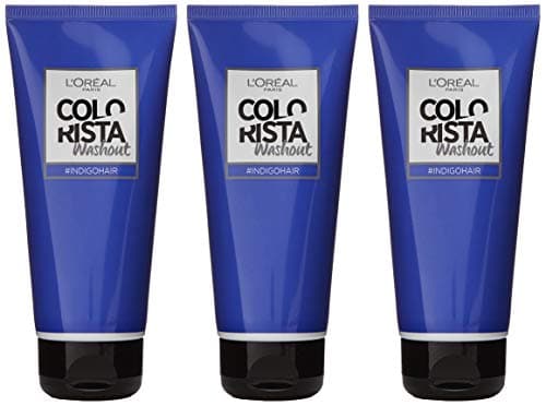 Image of L'Oreal Paris Colorista Washout Semi-Permanent Hair Dye, Indigo Blue, Pack of 3