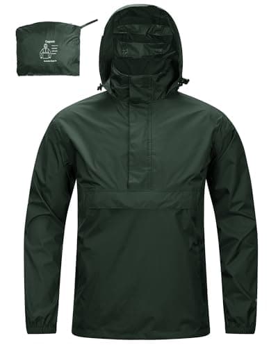 Image of 33,000ft Men's Rain Jacket with Hood Lightweight Waterproof Pullover Packable Raincoat Windbreaker Breathable For Outdoor Camping Hiking Riding, Army Green XL