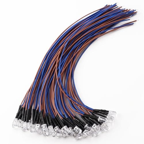Image of YIXISI 40 PCS 5mm LED Diodes Light, 12V 20cm Pre Wired LED, Emitting Diodes Pre Wired, Ice Blue