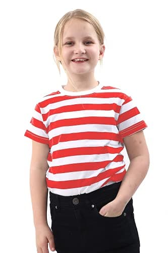 Image of GW CLASSY OUTFIT Kids Boys Girls Striped T-Shirt PE School Crew Neck Short Sleeves Stripe Shirts Book Week Casual Tops (9-10 Years, RED & White Striped)