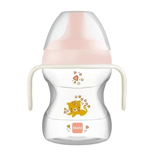Image of MAM Learn to Drink Cup | 190 ml Toddler Drink Cup Glow-in-The-Dark Bottle Handles | for Baby Feeding and Learning to Drink | Pink (Various Designs)