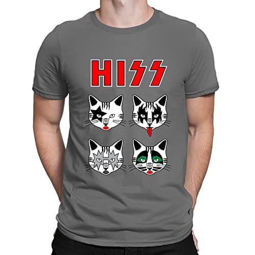 Image of Mens Hiss Kiss Cats Kittens Rock Funny Parody T-Shirt Charcoal Grey (L)