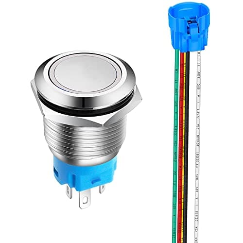 Image of Gebildet 1 Piece 0.75 Inch/19mm Stainless Steel Momentary Push Button 12V-24V 5A LED 1NO1NC SPDT ON Off Waterproof with Wire Socket Plug(White LED)