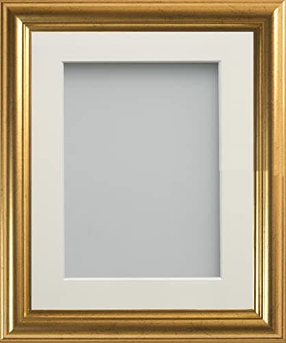 Image of Frame Company Eldridge Gold 10x8 inch Picture Photo Frames With Ivory Mount for Image 8x6 inch *Choice of Sizes* Fitted with Real Glass
