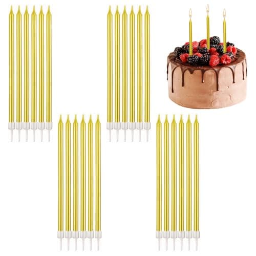 Image of GZSYWZ 24 Pieces Birthday Candles - Gold Birthday Cake Candles with Detachable Holder 13cm/5.12inch Long Gold Party Candles for Birthday Wedding Anniversary Christmas Decoration