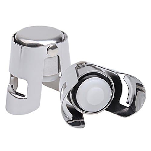 Image of kuou 2 Pieces Champagne Stopper, Stainless Steel Vacuum Sealed Wine Sparkling Bottle Closure Sealer Silver