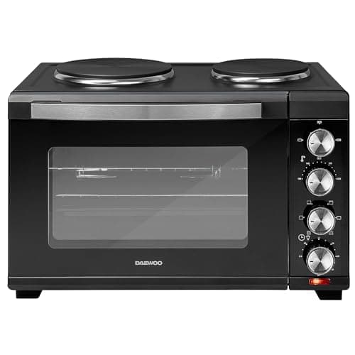 Image of Daewoo Mini Countertop Electric Cooker, 42 Litre Oven And Grill With Hot Plates, 100-230° Adjustable Heat Settings, 90 Minute Timer And Indicator Light. Accessories Included