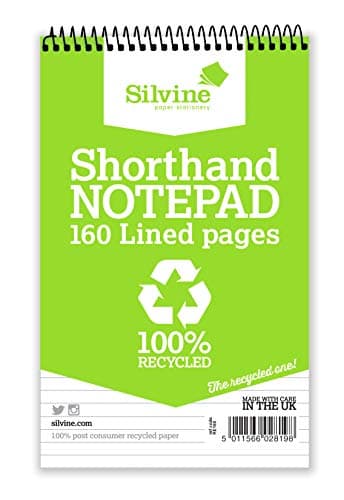 Image of Silvine 160 Page 8x5" Shorthand Recycled Notebook, Ruled 8mm Feint [Pack of 12]