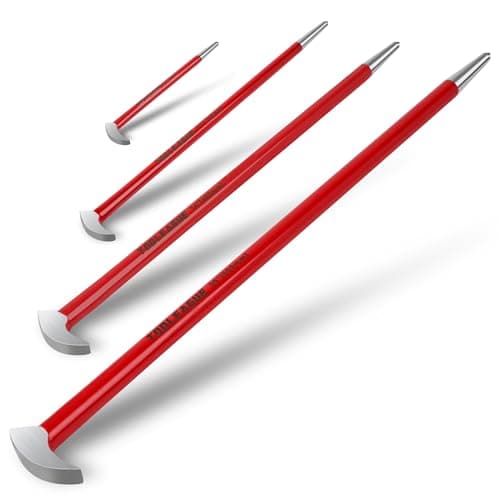 Image of TOOLEAGUE 4Pcs Rolling Head Pry Bar Set,6",12",16",20" Heavy Duty Pry Bars Hand Tool for Garages,Machinery Aligning & Prying, Red