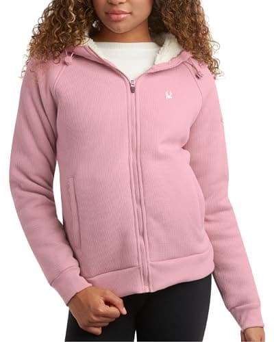 Image of Spyder Womens Sherpa Fleece Jacket - Heavyweight Waffle Knit Hoodies for Women Warm Thermal Zip Up Womens Sweatshirt, Mauve Rose, S