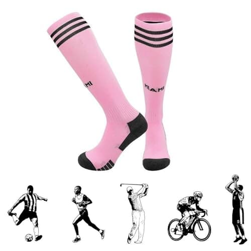 Image of JUNHAO-SHOP 1 Pair Kids Boys Training Football Socks, Flexible Breathable Anti Slip Sports Socks for Miami Fans, Pink