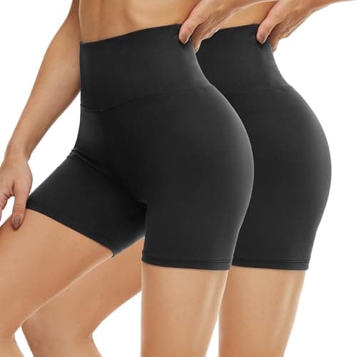 Image of AMIYOYO Cycling Shorts Women 2 Pack High Waisted Biker Yoga Shorts Black Soft Anti Chafing Ladies Safety Pants Gym Running Workout