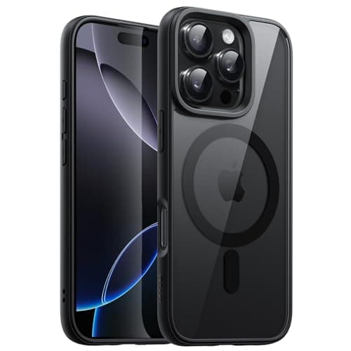 Image of JETech Magnetic Case for iPhone 16 Pro 6.3-Inch Compatible with MagSafe, Shockproof Phone Bumper Cover, Solid Color Matte TPU Frame, Anti-Scratch Clear Back (Black)