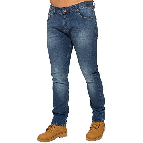 Image of Ze ENZO EZ325 Mens Stretch Skinny Slim Fit Jeans Flex Stretchable Denim Pants Stretch Trousers Mid Stonewash 32R