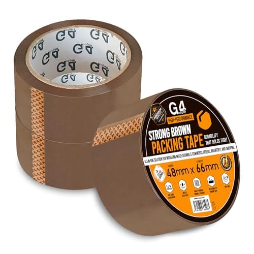 Image of G4GADGET Pack of 3 Strong Brown Packing Tape – 48mm x 66m – Heavy Duty Parcel Tape for Moving Boxes, Shipping and Packaging