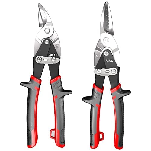 Image of AIRAJ 8" Aviation Tin Snips 2-Piece Set - Heavy Duty Tin Cutters CR-MO, Double Lever, Scale Markings & Safety Lock, Fits Aluminium, UPVC, Wire Mesh, Leather, Copper, Plastic & Mild Steel