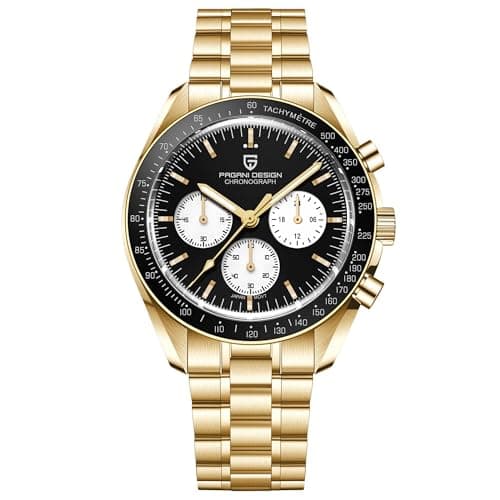 Image of Pagani Design 1701 V6 Moon Wristwatch Men's Quartz Chronograph Watches Japan VK63 Movement Stainless Steel Waterproof Sports Watch (Golden Black)