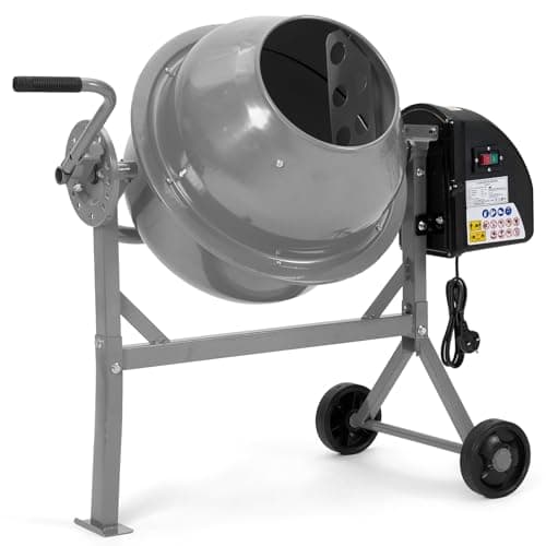 Image of DKIEI 63L Electric Cement Mixer, 220W Concrete Mixer with Wheels and Stand, Portable Mud Mixer Machine for Cement, Stucco, Seeds and Fodder, 230V, 50Hz, 30RPM, Grey