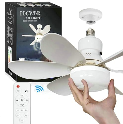Image of HFAN Ceiling Fans with Lights, E27 40W 20.5inch Small Ceiling Fan with Light RC Timing, 3 Speeds 3 Colors (3000-6500K) LED Ceiling Light, Modern Fan Lamp for Bedroom Living Room