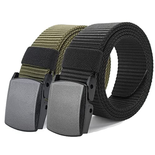 Image of Mens and womens Nylon Canvas Belt, Adjustable Webbing belt, Length 125cm(Black+green)