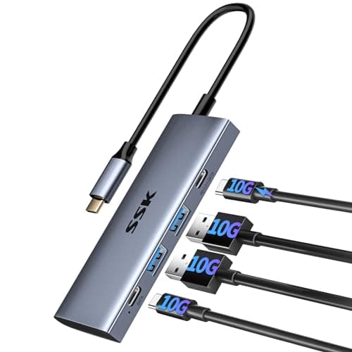 Image of SSK USB C 3.2 Gen 2 Hub 10Gbps, 4-in-1 SuperSpeed USB Type C Multiport Adapter with 2 USB C 2 USB A 3.1/3.2 Gen2 10Gbps Ports,USB C Dock for iMac/MacBook/Pro/Air(Not for monitor)