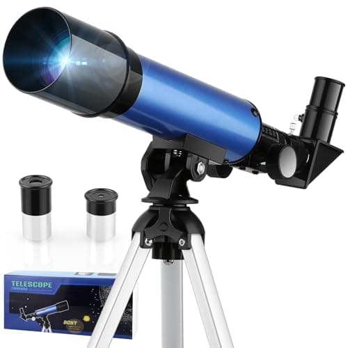 Image of Cowiewie Telescope for Kids Telescopes Outdoor Space Astronomy Beginners Includes Two Eyepieces, Portable Refractor Spotting Scope with Tripod Gifts