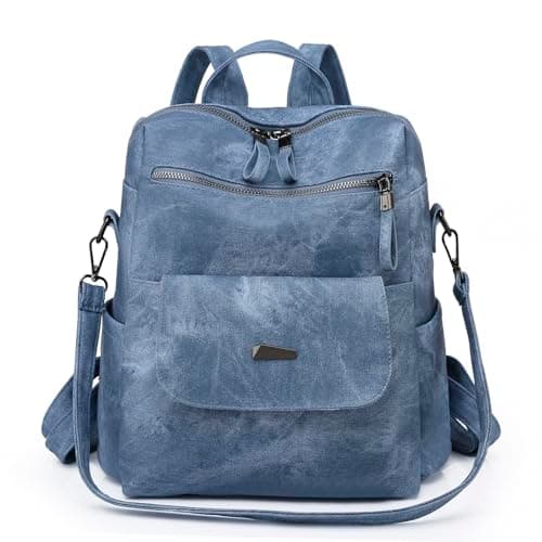 Image of Puwuzixi Women Backpack Waterproof Anti-Theft Lightweight PU Fashion Travel Multipurpose Convertible Purse Shoulder Bag Handbag Backpack Blue