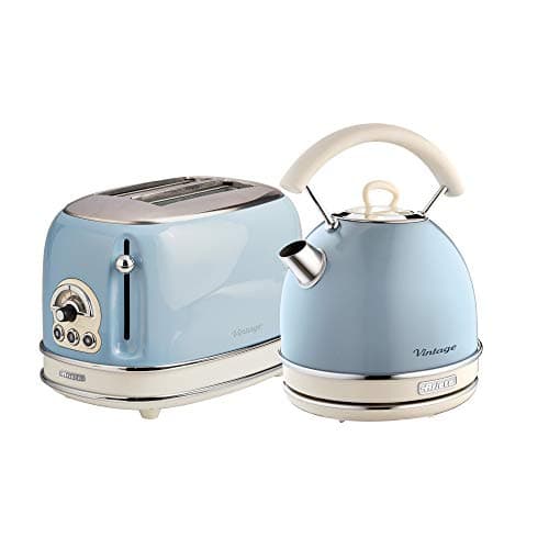 Image of Ariete ARPK12 Retro Style Dome Kettle and 2 Slice Toaster Set, Vintage Design, Blue