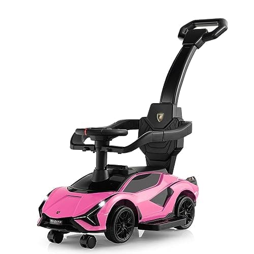 Image of Maxmass 3-in-1 Ride on Push Car, Licensed Lamborghini Toddler Sliding Walker with Removable Guardrails, Music, Headlights and Underneath Storage, Kids Push Along Sit on Car for 18-60 Months (Pink)