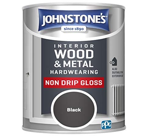 Image of Johnstone's - Interior Wood & Metal Hardwearing - Black - High Sheen - Non Drip - Gloss Finish - Suitable Paint Interior & Exterior - Dry in 16-24 hours - 14m2 Coverage per Litre - 750ml