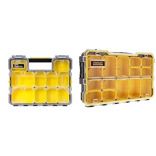 Image of STANLEY FATMAX Pro 2/3 Shallow Stackable Storage Organiser for Small Parts & Shallow Stackable Storage Organiser for Small Parts, Removable Compartments, 1-97-517
