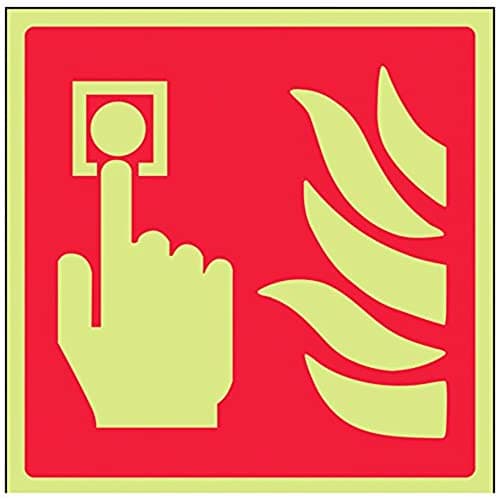 Image of VSafety 13010AM-G "Call Point Logo" Fire Equipment Sign, Glow In Dark, 1 mm Plastic, Square, 150 mm x 150 mm, Red