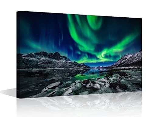 Image of Aurora Canvas Wall Art Northern Lights Prints Painting Artwork for Living Kids Room Bedroom Office Wall Decoration Scenery Framed Picture Decor Panel Ready to Hang 16x24inch (40x60cm)