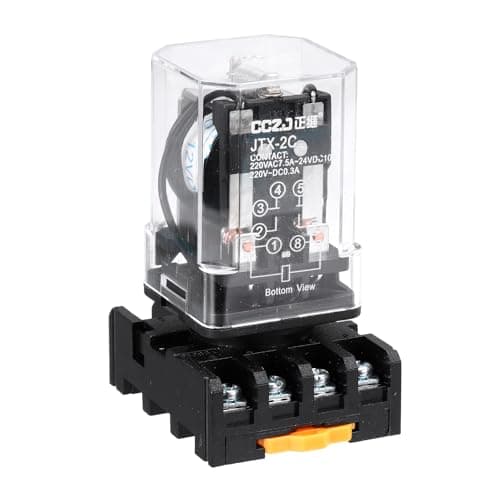 Image of sourcing map DPDT Electromagnetic Power Relay, DC 12V Coil 10A 8 Pin MK2P-I Small Relay with Plug-in Terminal Socket Base 2NO 2NC JTX-2C