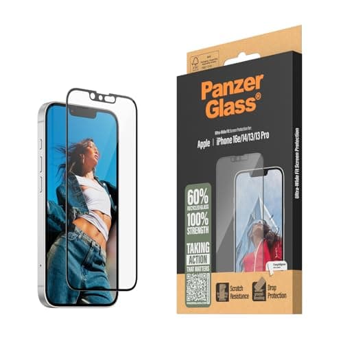 Image of PanzerGlass Clear Screen Protector for iPhone 16e (2025) | 14 | 13 | 13 Pro - Ultra-Wide Fit, 60% Recycled Glass, Screen Protector Tempered Glass For iPhone 16e with Easy Installation Tool