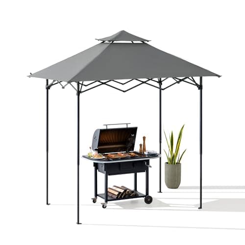 Image of SUNJOY 2.4x1.5m Grill Gazebo Pop Up Double Tiered Outdoor Gazebo Standing-Height Canopy with Magnetic LED Light, Adjustable Ceiling Height, for BBQ,Picnics, Outdoor Events, Gray