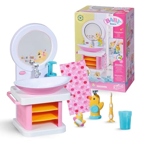 Image of BABY born Wash Basin - Interactive Doll Wash Basin with Light & Sound Function - Premium Doll Accessories - Incl. Toothbrush Tumbler Soap Dispenser & Towel