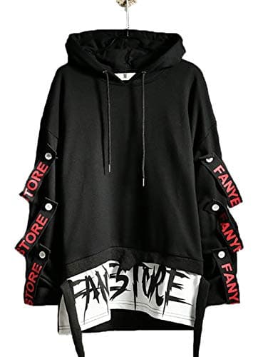 Image of Hello MrLin Men's Hip Hop Hoodie Japanese Harajuku Streetwear Techwear Urban Pullover Black
