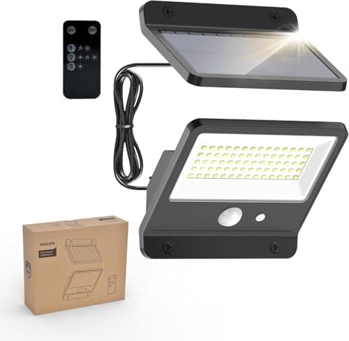 Image of Philips Solar Security Outdoor LED 6500K, Solar-Powered Flood w/PIR Motion Sensor, Remote Control w/16ft Cable, IP65 Waterproof, 3 Modes (1)