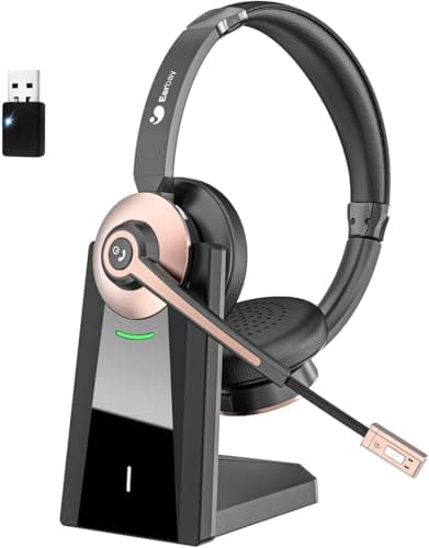 Image of Earbay Wireless Headset, Bluetooth Headphones with Microphone Noise Canceling & USB Dongle, Office Headset with Charge Dock for Mobile Phone Computer Tablet Work Skype Zoom Conference Call Center