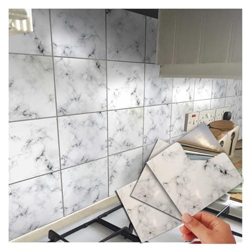 Image of 20 Marble Grey Black Tile Stickers Mosaic Tile Stickers Transfers Cover for 12x12 30x30cm Kitchen Bathroom Stick On Wall Peel N Stick Tile Decals