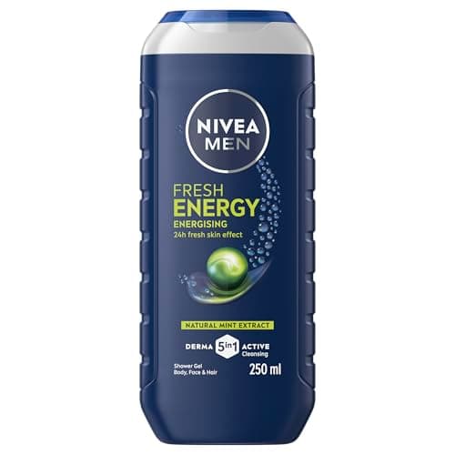 Image of NIVEA MEN Energy Shower Gel (6 x 250 ml), Refreshing Body Wash for Men with Mint Extract, Invigorating and Energising NIVEA MEN Shower Gel, For Body, Face and Hair