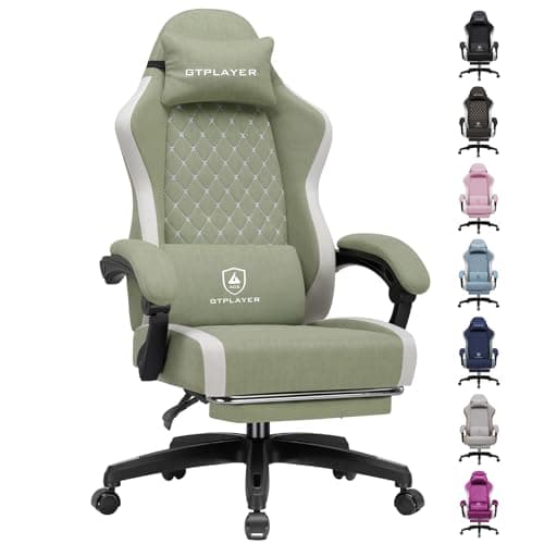 Image of GTPLAYER Fabric Gaming Chair with Footrest, Ergonomic Computer Desk Chair with Pocket Spring Cushion Home Office High Back Support Lumbar Support Heavy Duty Wide