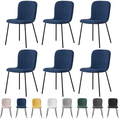 Image of mcc direct Set of 6 Soft Fabric Dining Chairs with Upholstered Seat and Metal Legs for Dining Room, Living Room and Kitchen Room - New Bella (Blue)
