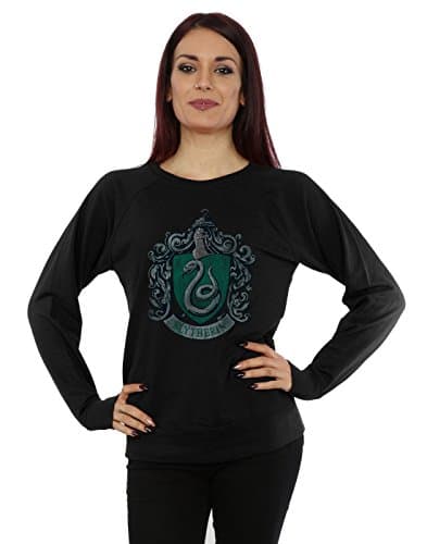 Image of Harry Potter Women's Slytherin Distressed Crest Sweatshirt Small Black